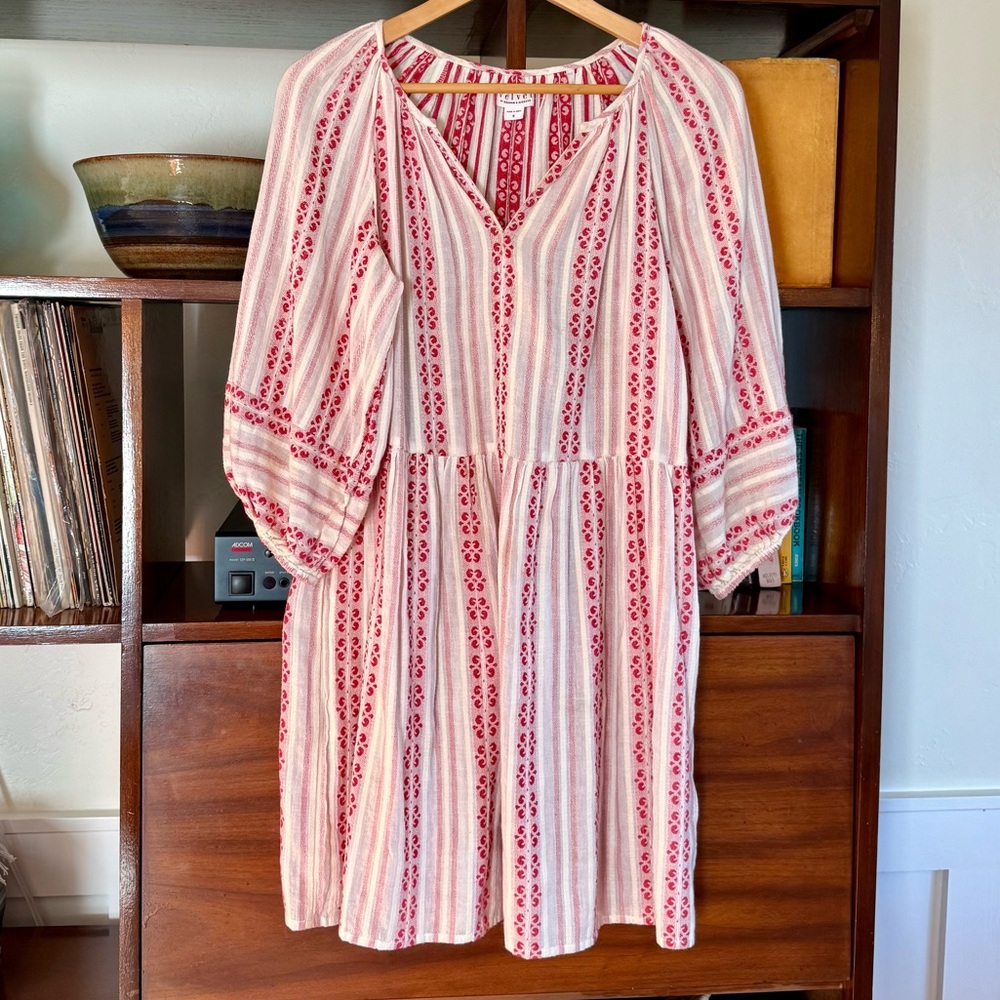 Velvet by Graham & Spencer Cotton Red and White Long Sleeve Dress